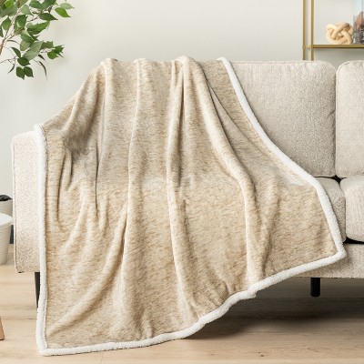 Melange Latte Reversible Sherpa Fleece Throw Blanket