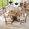 5 PCS Retro Dining Set with Chairs and Table, Extendable Table with Removable Leaf, Carved Chairs with Rubberwood Frame-Coolbibila - 3 of 4
