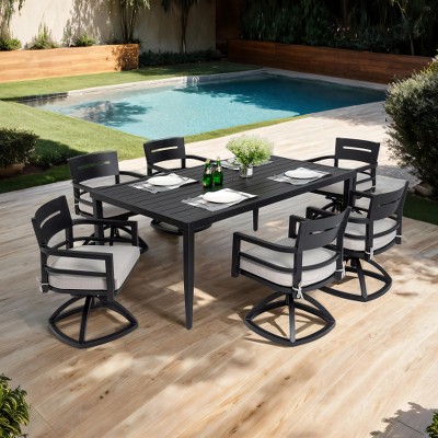 UNISOAR 7-Piece Outdoor Patio Aluminum Furniture, Modern Dining Set, including 6 Swivel Rockers
