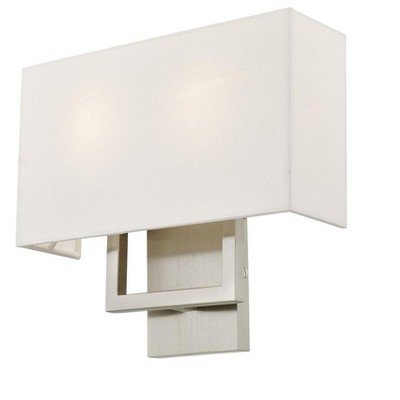 Pierson 2-Light Brushed Nickel Wall Sconce with Off-White Shade