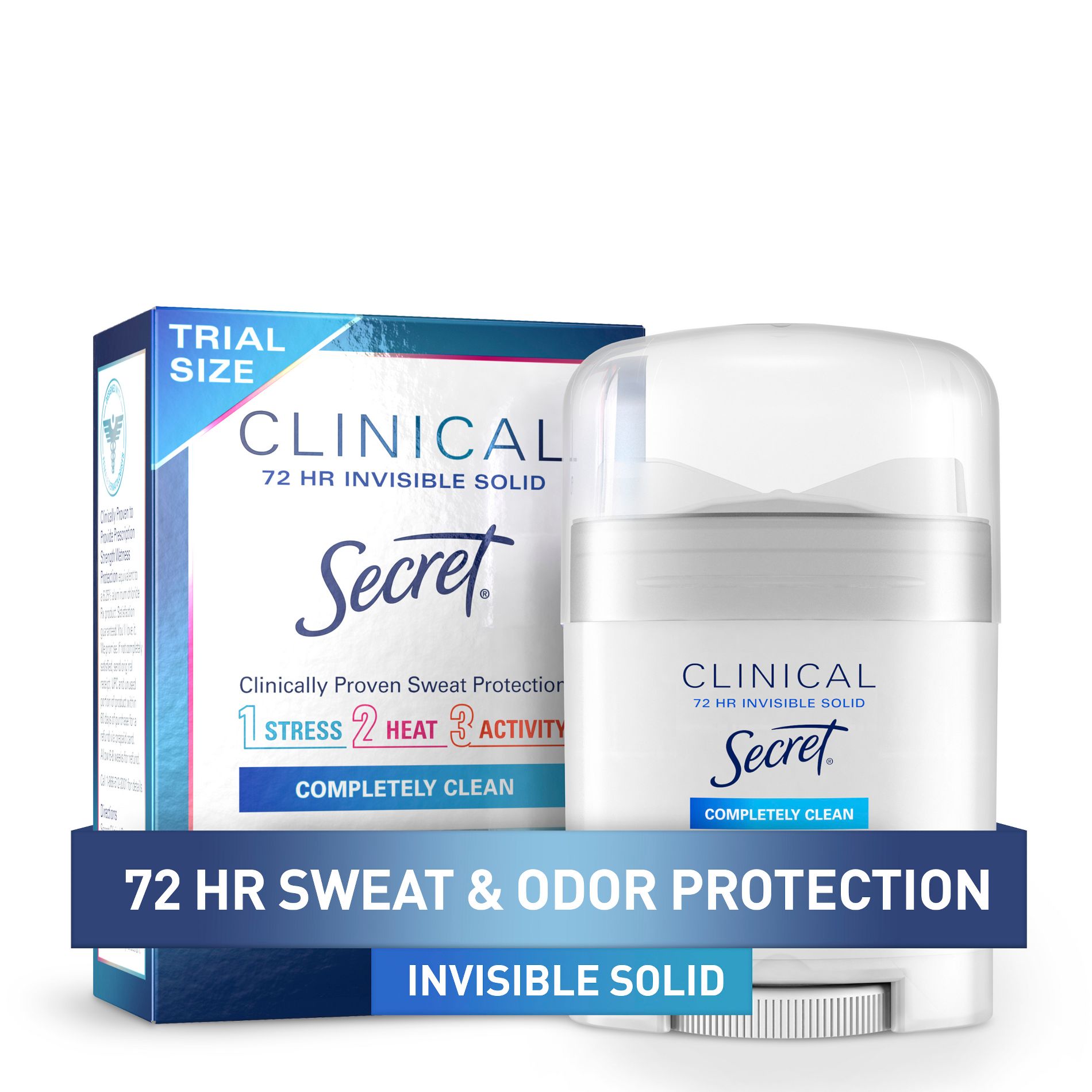 Secret Clinical Strength Completely Clean Invisible Solid Antiperspirant and Deodorant for Women - Fresh Scent - Trial Size - 0.5oz