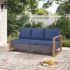 POCASSY 74.8" Outdoor 3-Seater Sofa with Meatl Armrest, Outdoor Furniture Sofa with Faux Wood Square Armrest and High Back for Porch Deck - 2 of 4