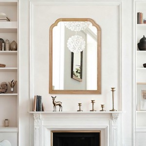 Spassway 24"W*36"H Beige Irregular Rectangle Wall Mirror Modern Wood Frame Wall Mounted Vanity Mirror Decorative for Bedroom Bathroom living room - 1 of 4