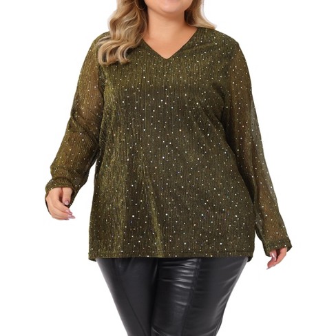 Agnes Orinda Women's Plus size Rhinestone Glitter Sheer Long