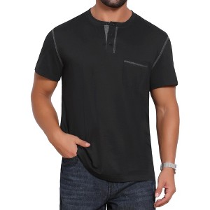 INSPIRE CHIC Men's Crew Neck with Pocket Short Sleeve Button Down Henley T-Shirt - 1 of 4