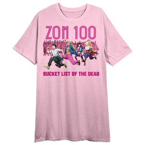 ZOM 100: Bucket List of the Dead Running Characters Women's Pink Heather Short Sleeve Sleep Shirt-Medium - 1 of 3