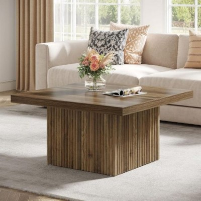Syemin End Tables Square Coffee Table, Engineered Wood Coffee Table, Vintage Center Table, Mid-Century Cocktail Table, Brown, 31.5"*31.5"*19.69"