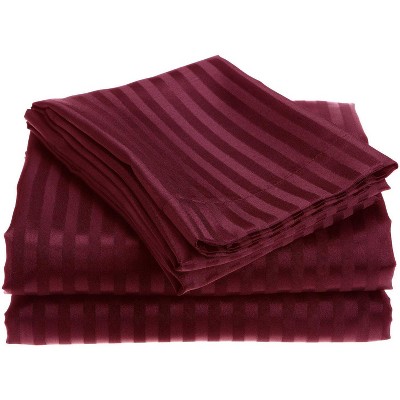 4-piece Premium Hotel Quality Striped Bed Sheet Sets - 54in W x 75in L, Burgundy