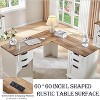 SinCiDo Farmhouse 60" L Shaped Corner Desk, Wooden Executive Office Desk w/ Charging Station, File Drawer & Storage Cabinet - 3 of 4