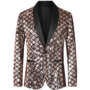 Lars Amadeus Men's Argyle Pattern Peak Lapel Prom Shiny Squins Blazers - 1 of 4