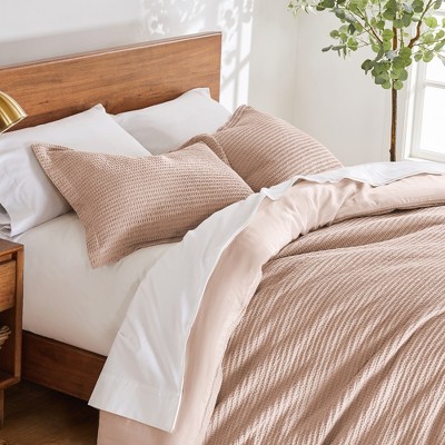 Blush Twin Cotton Waffle Comforter Set