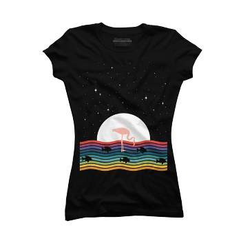 Junior's Design By Humans Colorful Flamingo Starry Night By Maryedenoa T-Shirt