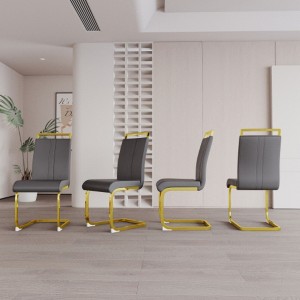 4-Pack Modern High-Back Faux Leather Dining Chairs with Metal Legs - 1 of 4