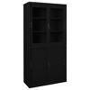 vidaXL Industrial Style Steel and Tempered Glass Office Cabinet with Sliding Doors-Black, 35.4"x15.7"x70.9"- Secure and Organized Storage Solution - 2 of 4