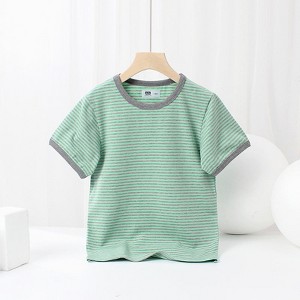 MyKids-Usa Baby Striped Pattern Crewneck Short Sleeve Cotton T-Shirt - 1 of 4