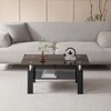 Hrinhom 39.4"W 2-Layer Black Transparent Tempered Glass Coffee Table with Iron Legs - 2 of 4