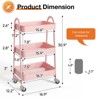 FURNIinspire Utility Storage Carts 3 Tier Small Rolling Cart, Metal Utility Storage Organizer Kitchen Office Shelves, Pink, 12.2"*16.9"*30.9" - 3 of 4
