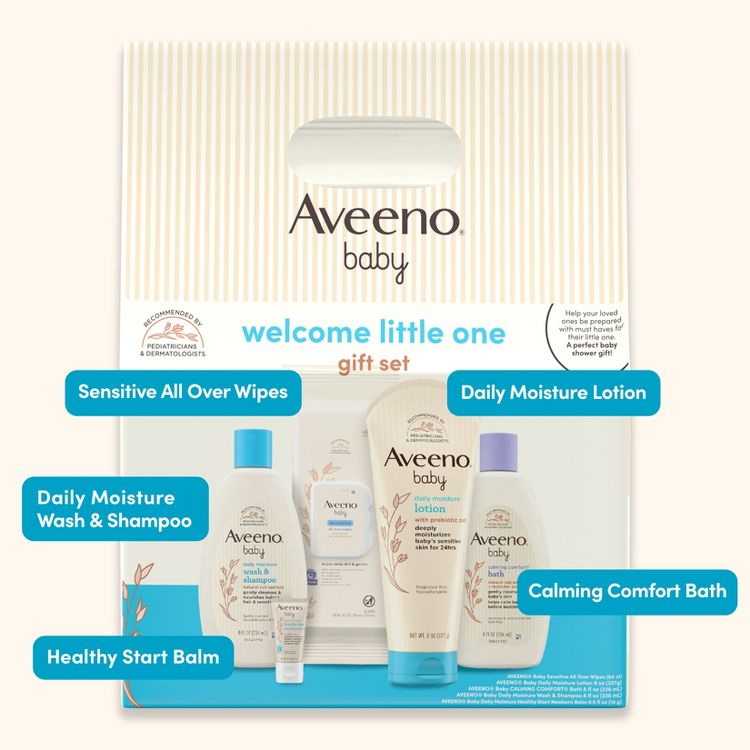 Aveeno Baby Welcome Little One Essentials Skincare Gift Set Includes Wash, Lotion &#38; Wipes - 5ct, 4 of 9