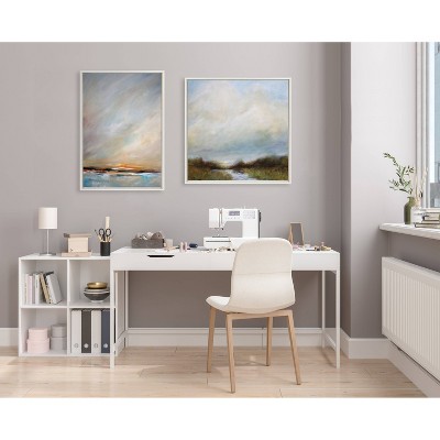 Sylvie Day's End Coastal Landscape Canvas Art in White Frame