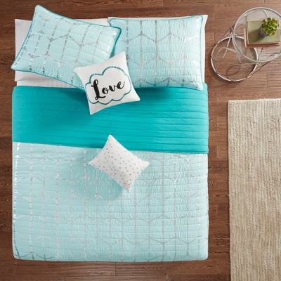 4pc Twin/Twin XL Arielle Printed Coverlet Set Aqua/Silver