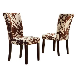 Set of 2 Quinby Parson Dining Chair Wood Brown Cowhide - Inspire Q: Rubberwood Frame, High Back, Faux Leather - 1 of 4