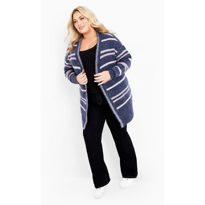 Women's Plus Size Skye Stripe Cardigan - indigo | AVENUE, 2 of 7