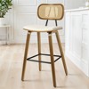 Bekrvio 26" Mid Century Modern Counter Height Bar Stools - Rattan Cane Back, Wood, PU Leather Upholstered for Kitchen Island Dining - 2 of 4