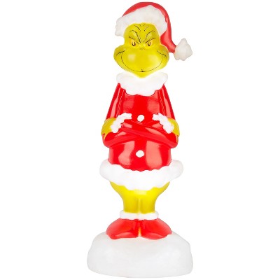 Gemmy Lighted Blow Mold Decor Grinch w/Santa Suit 14" Dr. Seuss, Multicolored