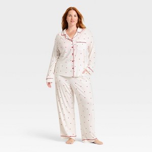 Women's Cloud Knit Modal Long Sleeve Notch Collar Top and Pants Pajama Set - Auden™ - 1 of 3