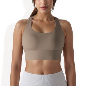 Anna-Kaci Active Women's Scoop Neck Stretchy Cropped Banded Criss Cross Back Sports Bra - 1 of 4