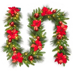 24-Inch Pre-Lit Christmas Wreath with Warm White LED Lights, Frosted Pine Cones, Indoor Outdoor Holiday Door Decor - 1 of 4