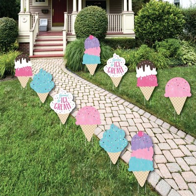 Big Dot of Happiness Scoop Up the Fun - Ice Cream Cone - Lawn Decorations - Outdoor Sprinkles Party Yard Decorations - 10 Piece