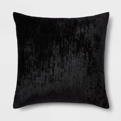 Oversized Velvet Rib Textured Square Throw Pillow Black