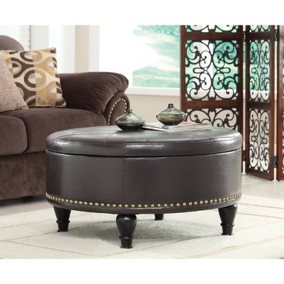 Augusta Storage Ottoman Bonded Leather, Brown Leather Ottoman Coffee Table With Storage