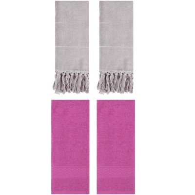 REGALWOVEN 4 Packs Solid Textured and Tassels Soft Absorbent Decorative Hand Towel