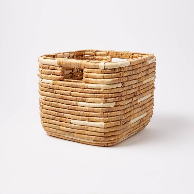 L Woven Water Hyacinth Crate with Cream Accents - Threshold™: Decorative Storage Basket, Rectangle, Off-White, 11" Height