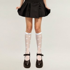 Anna-Kaci Women's Sheer Knee-High Socks with Heart Pattern Mesh Design - White - 1 of 4