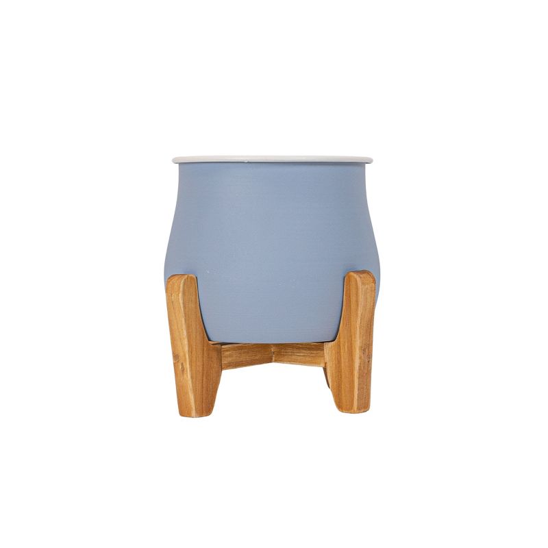 Planter with Stand Blue Metal & Wood by Foreside Home & Garden, 1 of 9