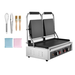 VEVOR Commercial Panini Grill, 3600W Electric Sandwich Panini Maker, Stainless Steel Double Sandwichs Press, 19x9 in Full Flat Enamel Plate, Silver - 1 of 4