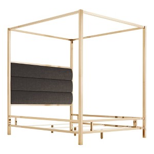 Queen Manhattan Champagne Gold Canopy Bed with Horizontal Panel Headboard Charcoal - Inspire Q, Grey