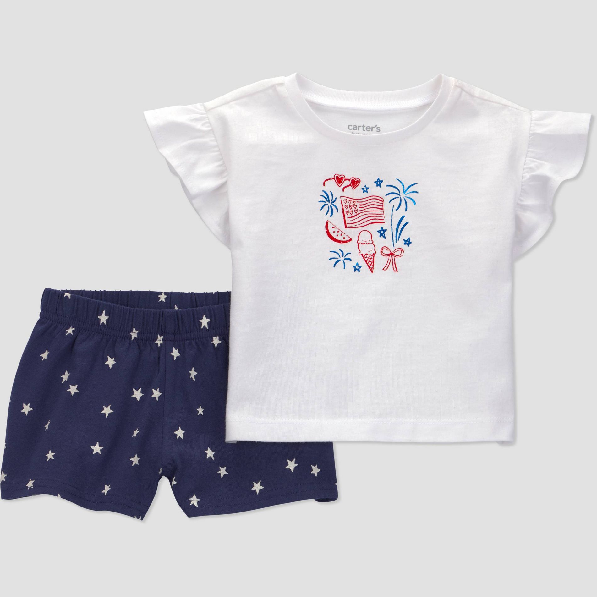 Carter's Just One You® Baby Girls' Americana 2pc Ruffle T-Shirt and Shorts Set - Blue
