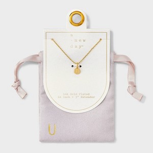 14K Gold Plated Round Initial Pendant Necklace - A New Day™ - 1 of 4
