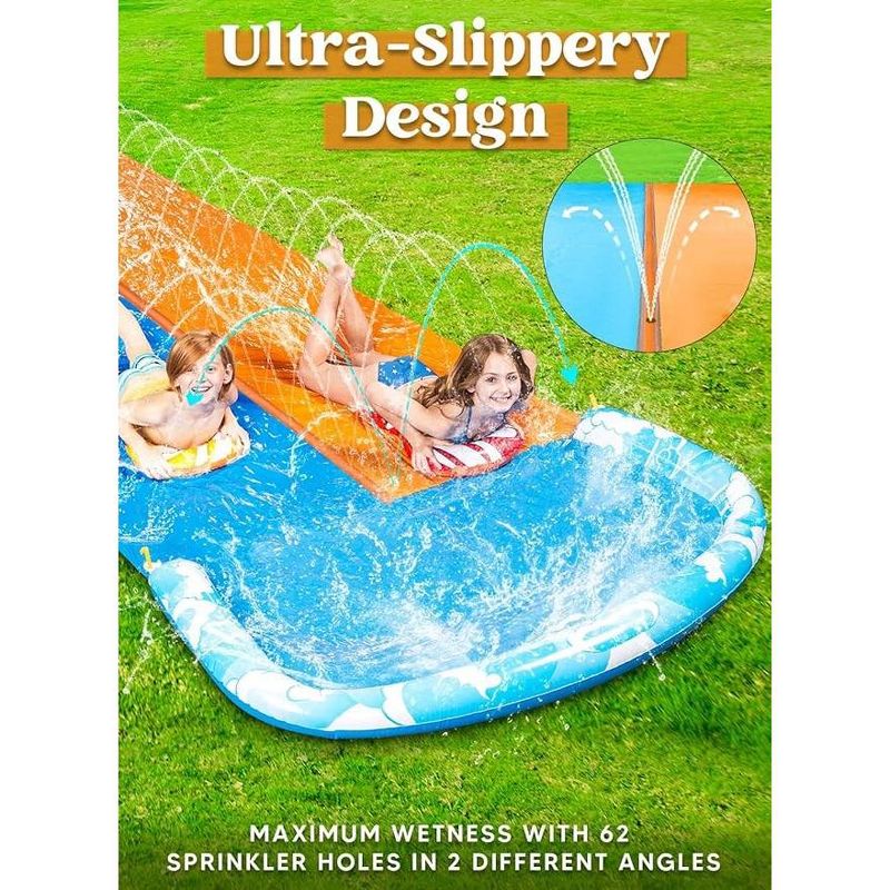 Syncfun 22.5ft Extra Large Lawn Water Slides (Double/Triple Lane), Summer Slip Waterslides Water Toy with Build in Sprinkler for Outdoor Water Fun for Kids, 3 of 13