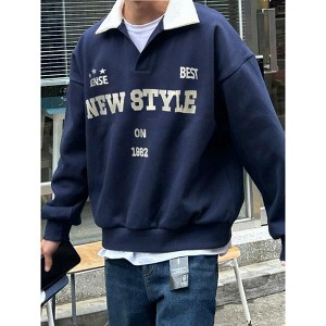 TIME HOLLOW Contrast Color Letter Printed Dropped Shoulder Pullover Sweatshirt - Autumn Wear - 1 of 3