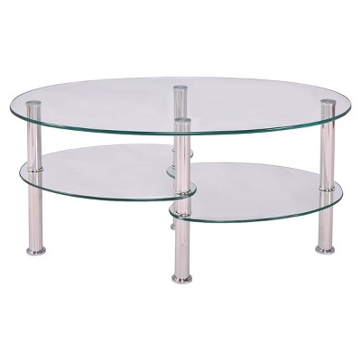 Tangkula Oval Dining Table Tempered Glass Top Tea Table Chrome Base Living Room