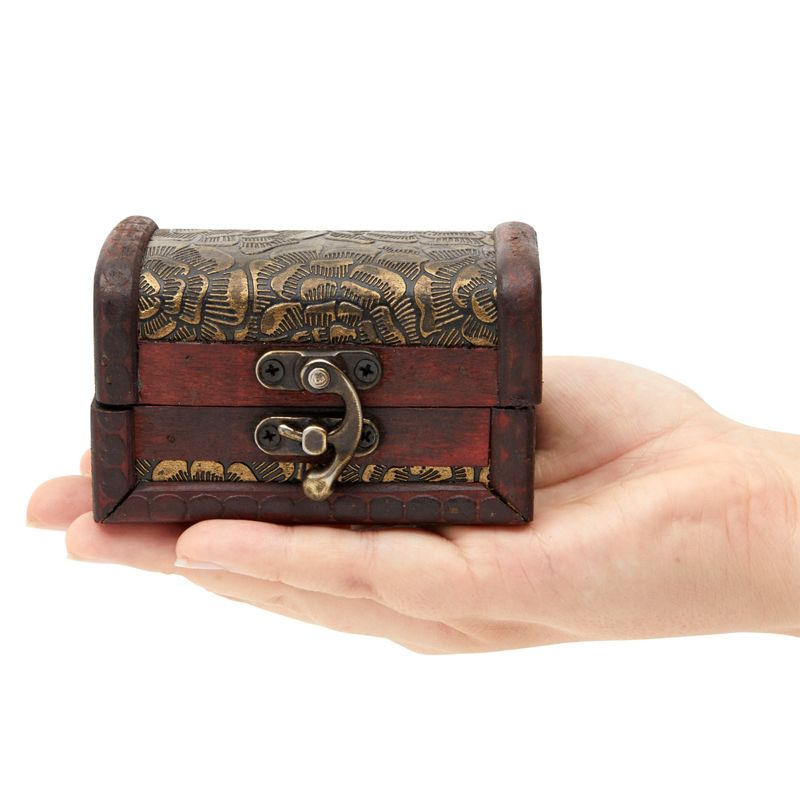 Juvale S3-Set Tiny Wooden Treasure Chest Boxes with Flower Motifs, Decorative Vintage Style Trunks for Jewelry Keepsakes, and Home Decor (3 Sizes), 6 of 10