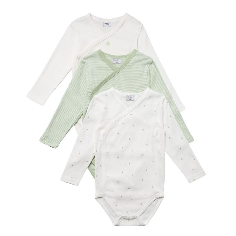 Stellou & Friends Cotton Crossbody Long Sleeve Onesies - 3 pk of Bodysuits for Babies, 2 of 5