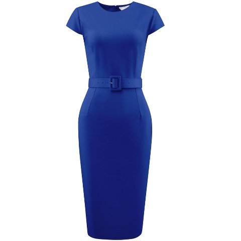 Женские платья INSPIRE CHIC Women's Pencil Cap Sleeve Belted Wear to Work Sheath Dress Royal Blue Medium