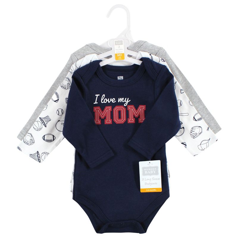 Hudson Baby Infant Boy Cotton Long-Sleeve Bodysuits, Love Mom, 2 of 6