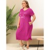 Agnes Orinda Women's Plus Size Soft Knit Cute Cat Print Short Sleeve Split Hem Pockets Midi Sleep Shirts Nightgowns - 3 of 4